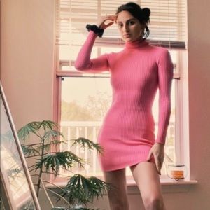Pink sweater mini dress / turtle neck long sleeves
